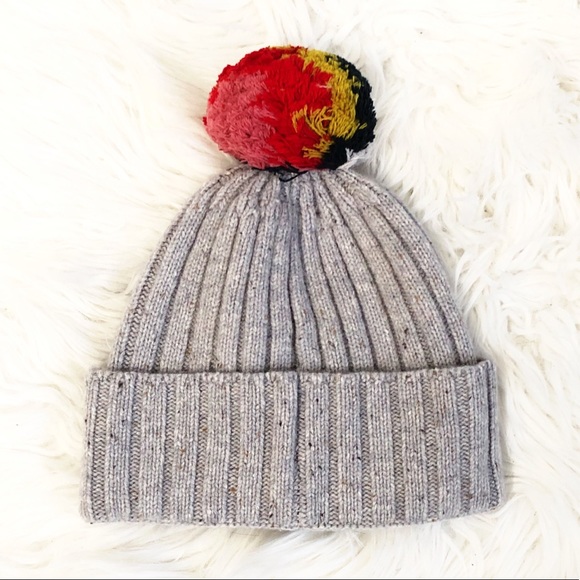 Madewell Rainbow Pom Pom Beanie Gray Holiday Hat - Picture 3 of 5